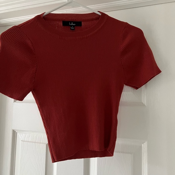 Max Rust Red Ribbed Cropped Sweater Top - Picture 4 of 4